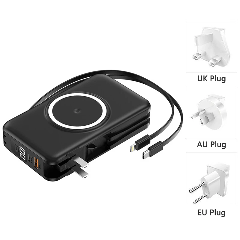 20000mAh Magnetic Power Bank with Wall Plug Wireless 22.5W Fast Charger Powerbank for Magsafe iPhone 17 16 Samsung Xiaomi Huawei