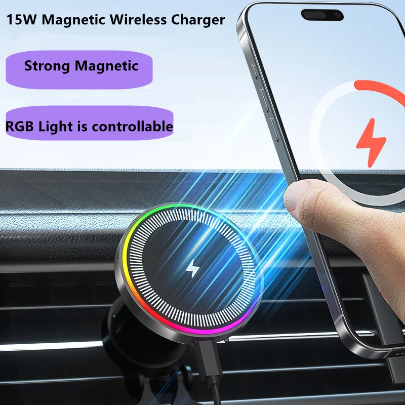 Strong Magnetic Wireless Charger Air Vent Magsafe 15W Car Fast Charging Cradle Phone Holder For Samsung S23 iPhone 17 Pro Max
