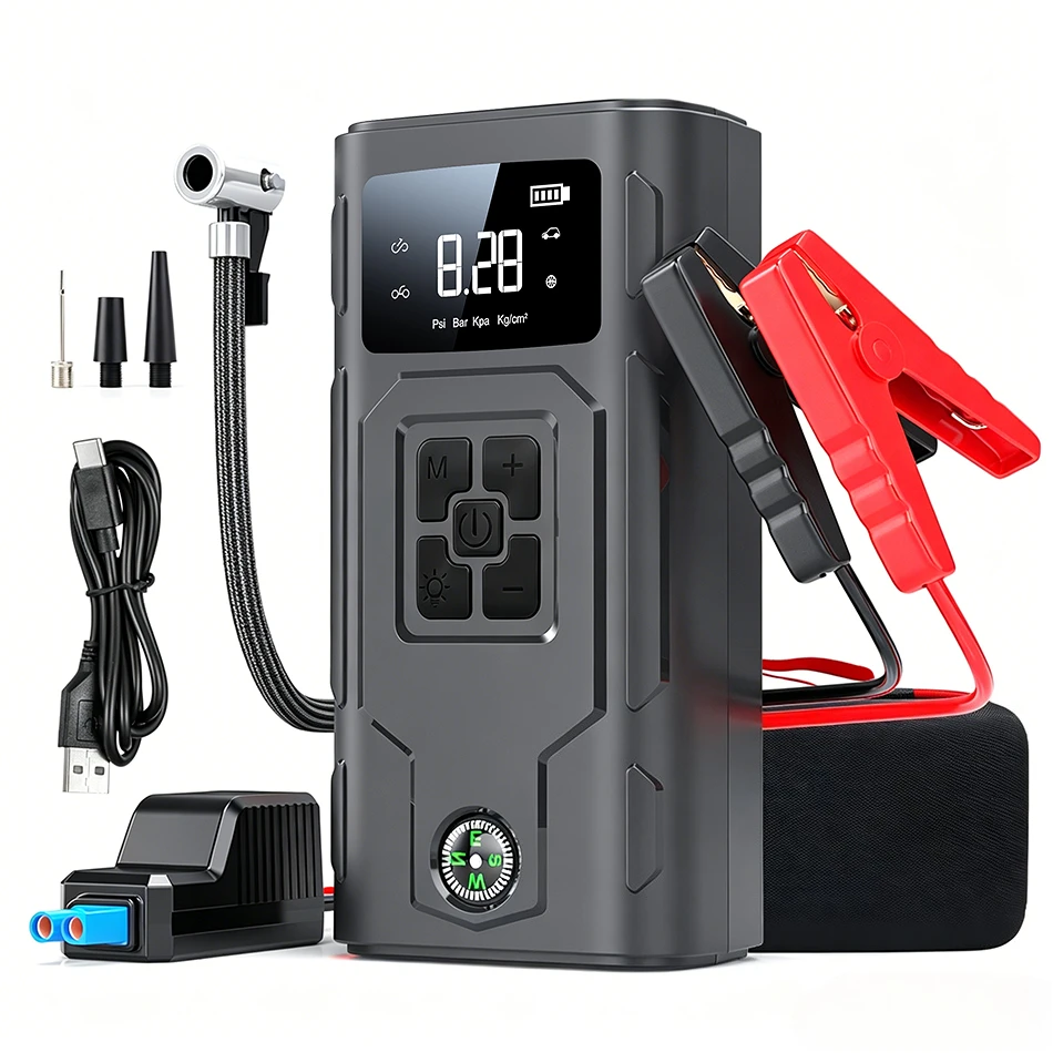 2000A Car Jump Starter with Air Compressor 150PSI Tire Inflator 12V Car Battery Emergency Starter Power with LED Light
