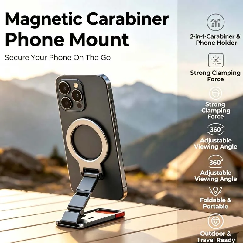 Magnetic Carabiner Phone Holder Mount Compatible With Iphone Android Accessories Handle Tripod Adapter