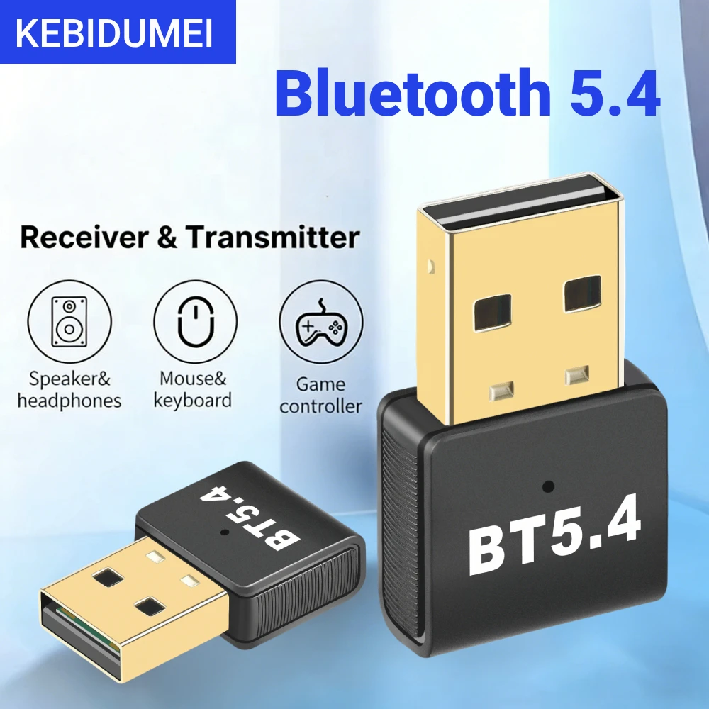 KEBIDUMEI USB Bluetooth 5.4 Adapter for PC Laptop Wireless Dongle Bluetooth Adapter Support Mouse Keyboard Win 8.1/10/11