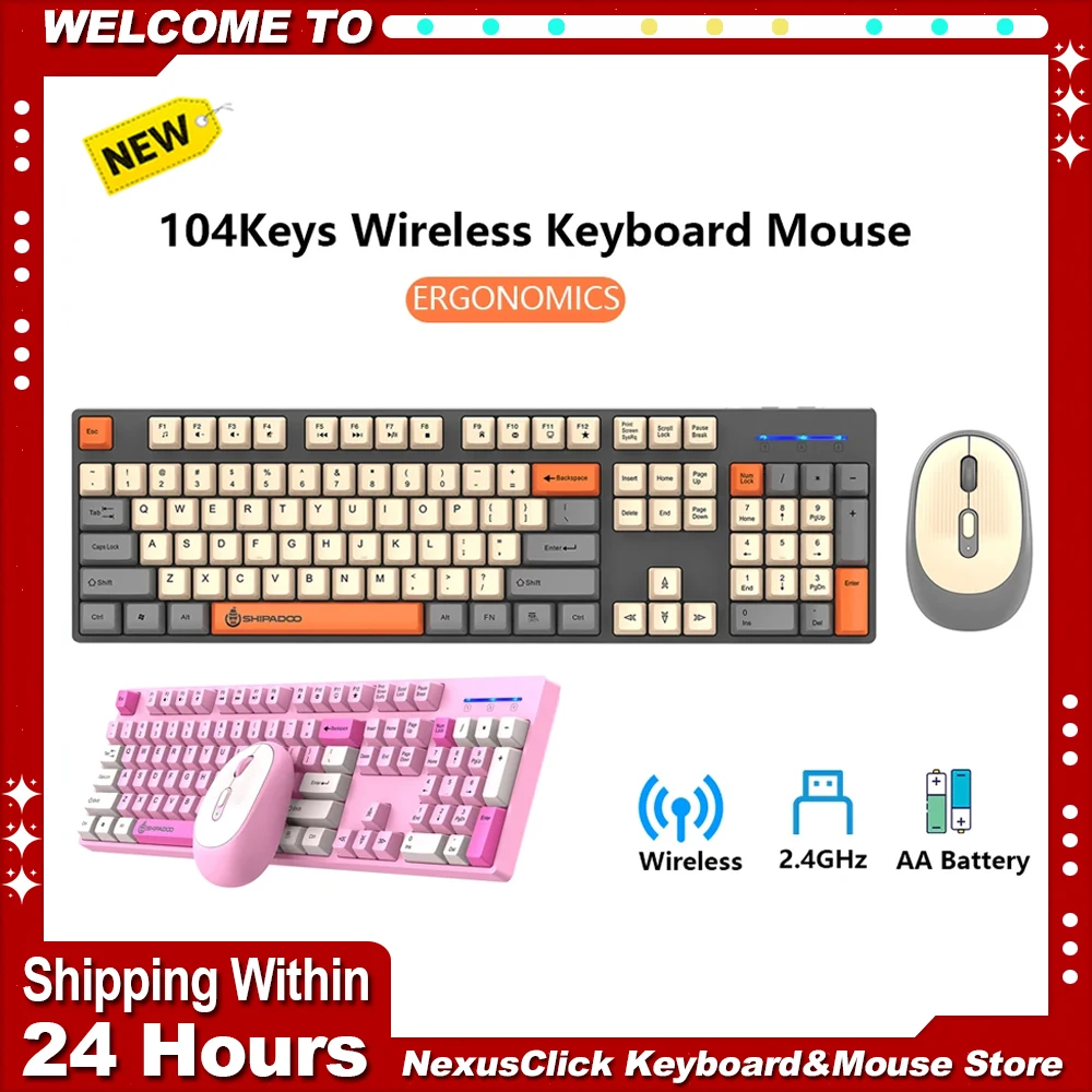 2.4G Wireless Keyboard and Mouse Combo,104Keys Full Size Ergonomic Design Keyboard And Mouse Set For PC Laptop Computer Office