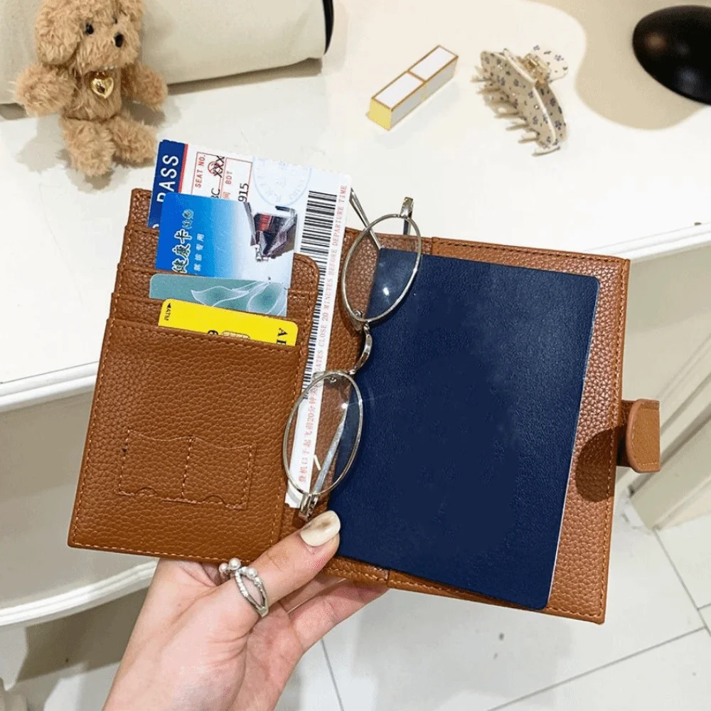 Portable Card Holder PU Passport Bag Ticket Holder Passport Cover Travel Wallet Card Case Multifunctional Storage Bag Men