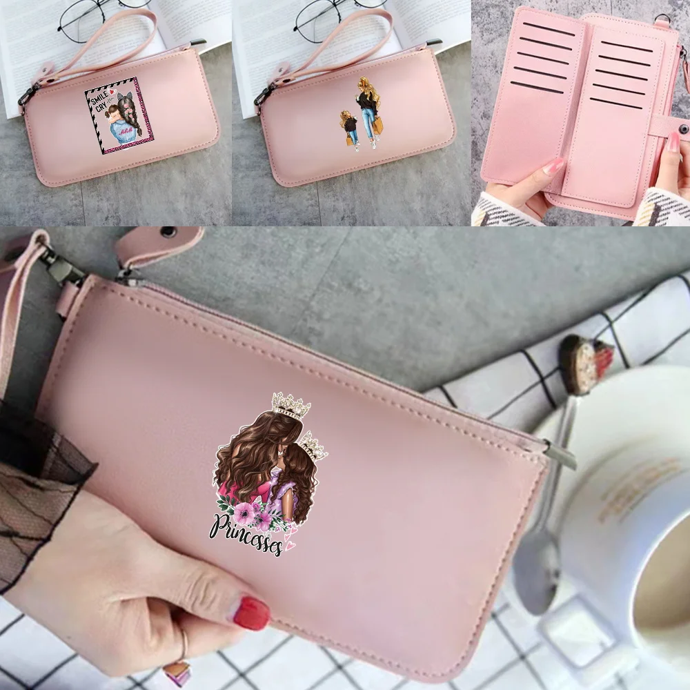 Zipper Pink Women Wallet PU Leather Fashion Female Travel Portable ID Card Credit Mom Print High Capacity Wallets Mobile Phone