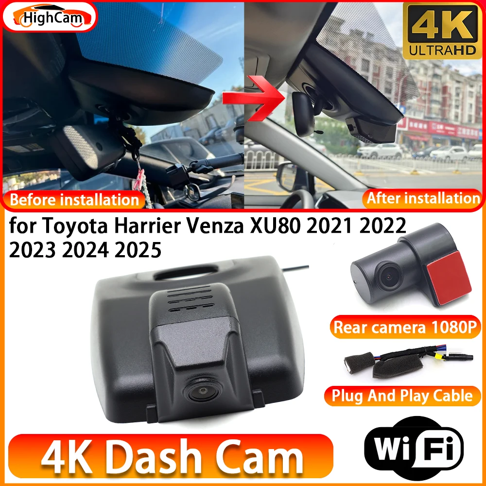 for Toyota Harrier Venza XU80 2021 2022 2023 2024 2025 OEM 4K DVR Dash Cam Front Rear Camera WiFi Video Recorder Plug and Play