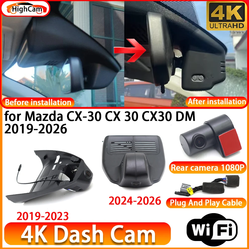 for Mazda CX-30 CX 30 CX30 DM 2019-2026 OEM 4K DVR Dash Cam Front Rear Camera WiFi Video Recorder Plug and Play Loop Recording