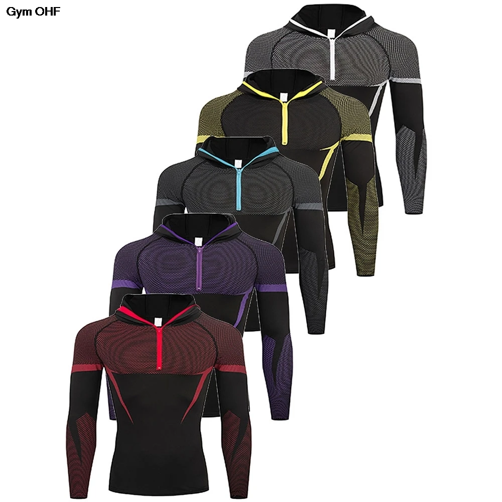 New Hooded Shirts Men's Compression T Shirts Quick Dry Gym ONYX5.0 Workout Tee Skinny Fitness Running Sports Tops For Men Tees