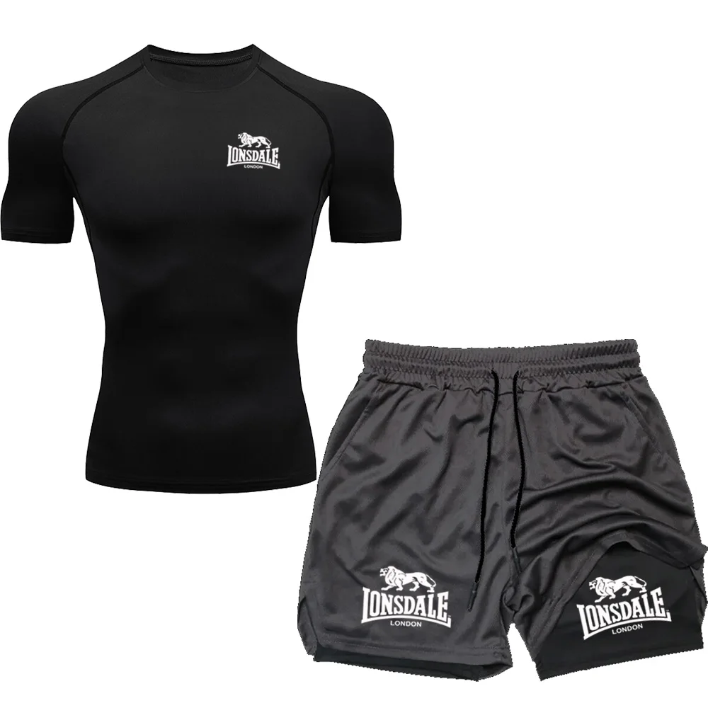 LONSDALE Men's Multi Pocket Shorts Beach Sports and Leisure Shorts Outdoor Training T-shirt, Gym Sports Set, Jogging, Running, T