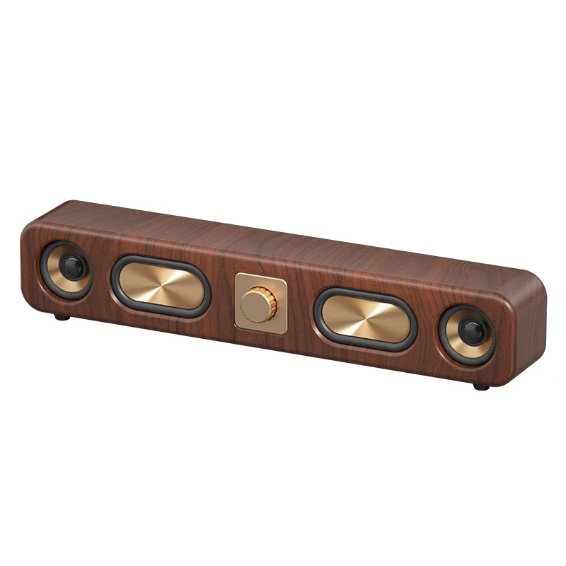 Portable Retro Wooden Long Strip Bookshelf  With 4 Loudspeaker Wireless Sound Bar Speakers Stereo Surround Car Blutooth Audio