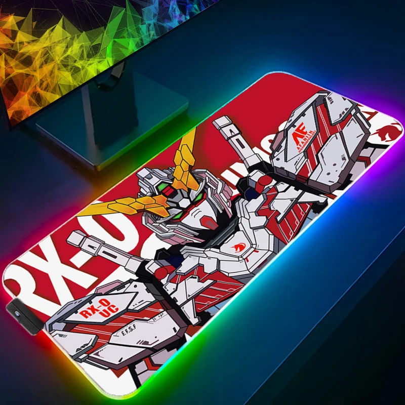 RGB Mouse Pad Mechanical Warrior Gundam Gamer PC Computer big Backlight Desk mat Keyboard Anime Gaming Accessories LED Mousepad