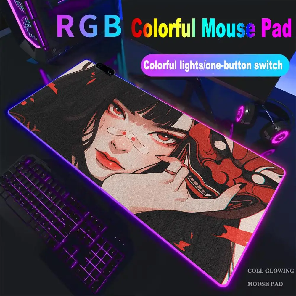 Mask Girl Mouse Pad High-end E-Sports Mouse Pad RGB LED Pc Large Student Writing Pad Gamer Luminous Desk Mat Desk Carpet XAXC