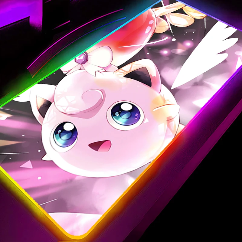 Kawaii RGB Mouse Pad Game Backlight Pc Keyboard Laptop Computer Speed LED Desk Mat Gaming Pokemon Jigglypuff Acessories Mousepad