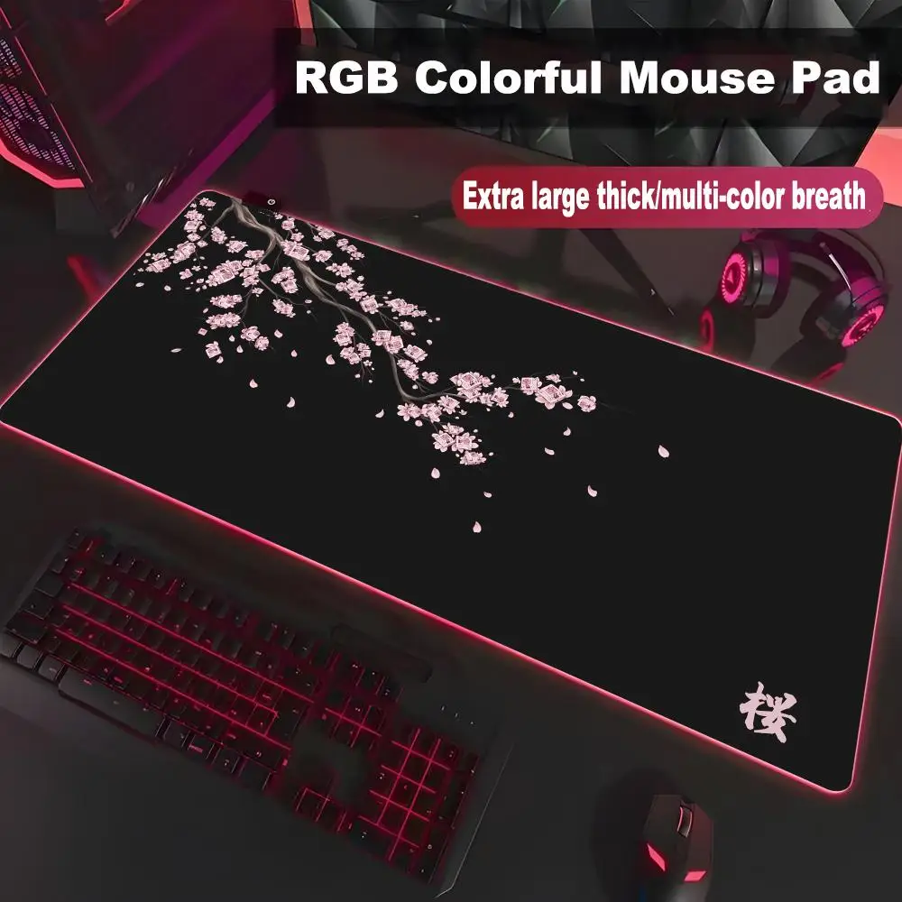 Mouse Pad High-end E-sports Japan Cherry Blossom Mouse Pad RGB LED Pc Large Student Writing Pad Gamer Luminous Desk Mat HYBXXC