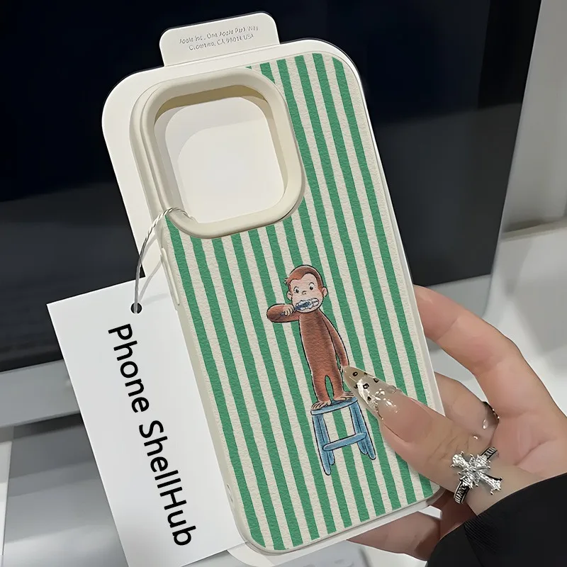 Green Striped Toothbrush Monkey Lichee Pattern Phone Case For iPhone 11 12 13 14 15 16 17 Pro Max XS X XR 16 Plus 16E Air Cover