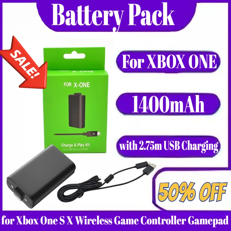 1400mAh For XBOX ONE Rechargeable Battery Pack with 2.75m USB Charging Cable for Xbox One S X Wireless Game Controller Gamepad