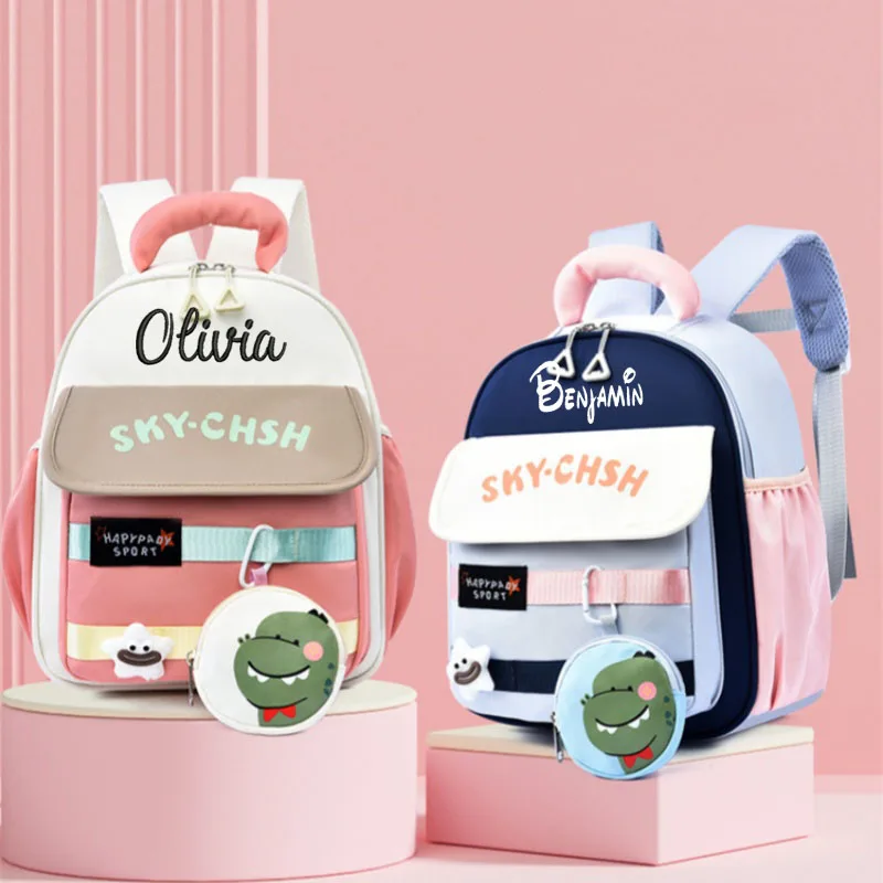 Personalized Embroidery Men's And Girls' Backpacks, Cute Cartoon Kindergarten Backpacks, Lightweight And Load Reducing Backpacks