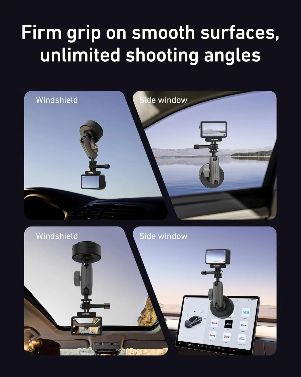 Electric Vacuum Suction Cup Car Mount for DJI Action 6 5 Pro/4/3 Camera Mount for Car Windshield Aluminum Magic Adjustable Arm
