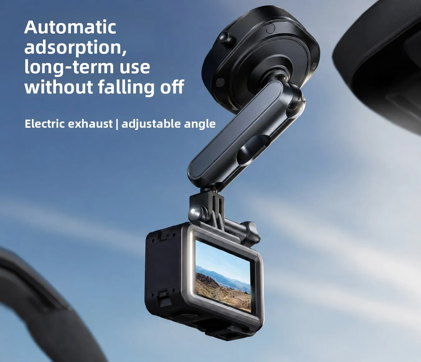 DJ-1 Electric Vacuum Suction Action Camera Car Mount Aluminum Alloy Adjustable Holder for GoPro DJI Insta360 Akaso
