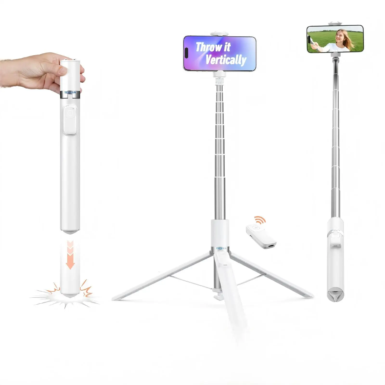 TELESIN Auto-Opening Tripod Selfie Stick 1.7M 360° Rotation Adjustable Selfie Stick Wireless Remote Control For Smart Phone