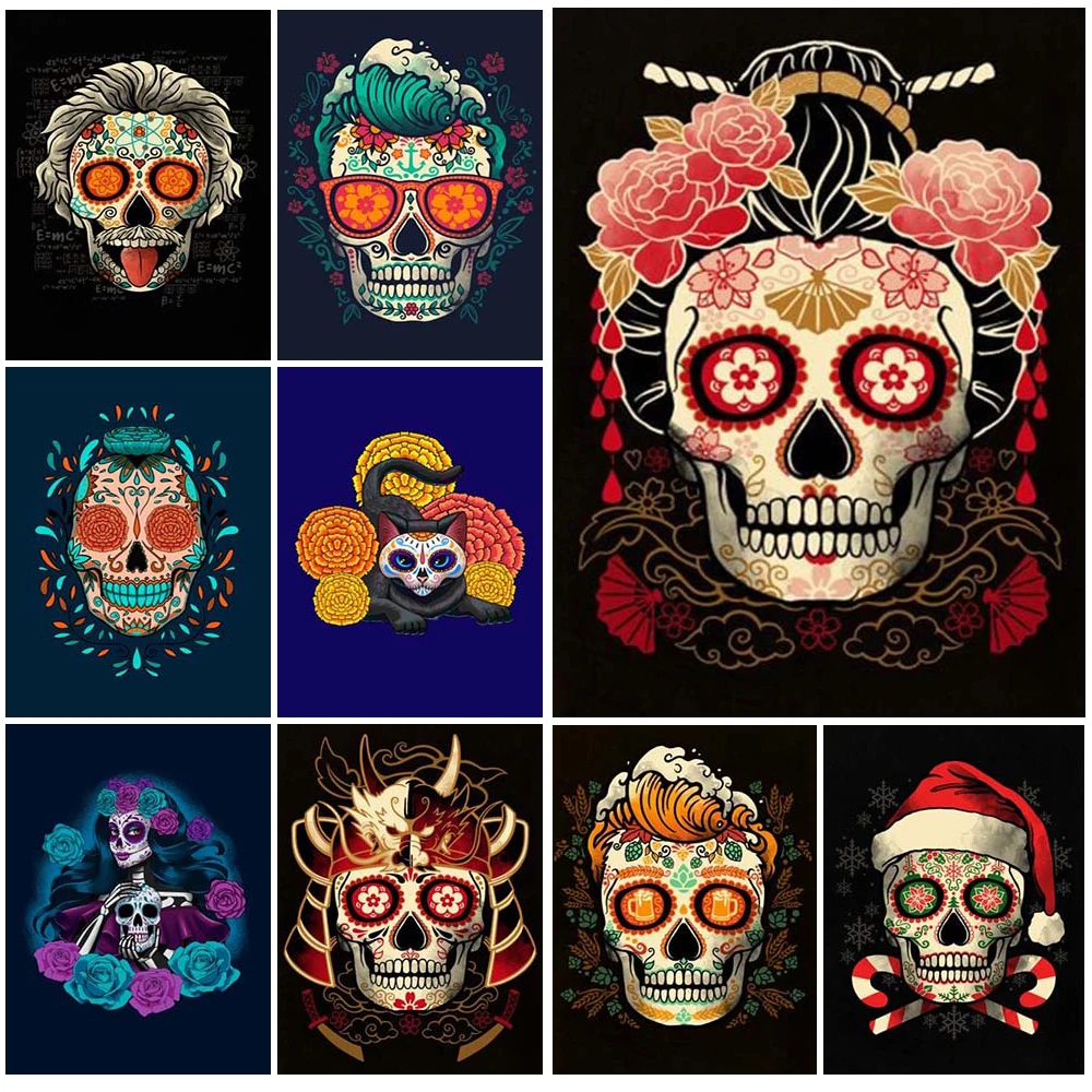 Skull Dress Up Mexico Day of the Dead Nordic Poster Wall Art Canvas Painting Wall Pictures For Living Room Home Decor Unframed