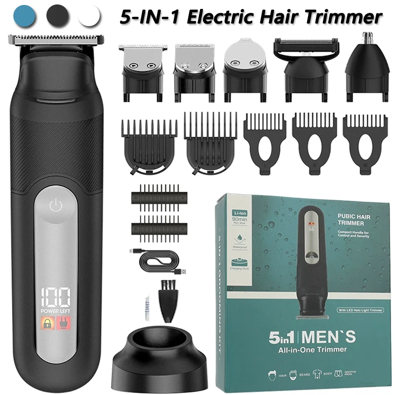 New Men's Hair Trimmer Body Hair Trimmer Multifunctional Home Hair Clippers 5in1 Razor Nose Hair Trimmer LED Lights LCD Display