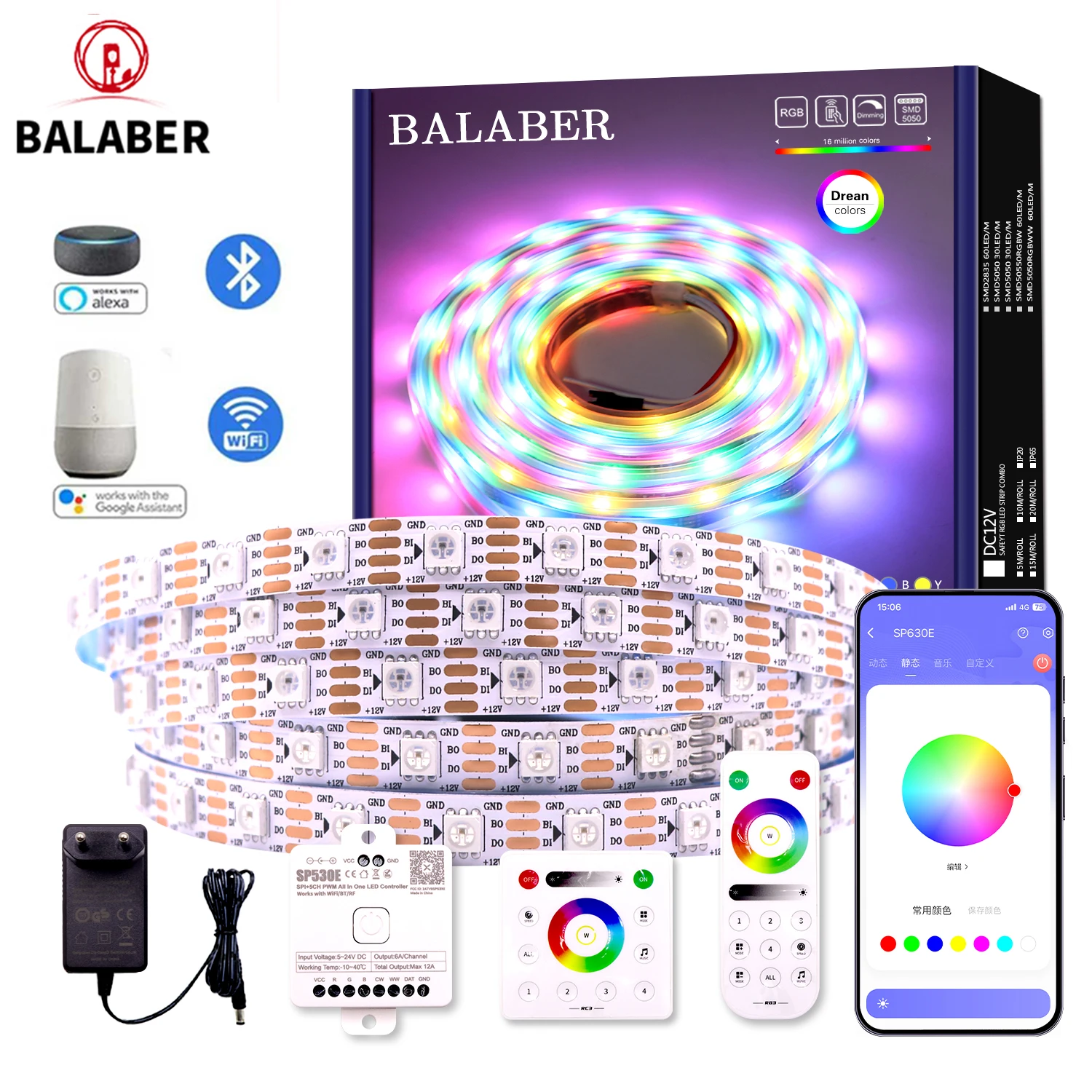 RGB Color LED Strip WS2815 IC 12V Bluetooth WiFi Alexa Music Controller Kit Addressable Dream Color Flexible LED Light for Home