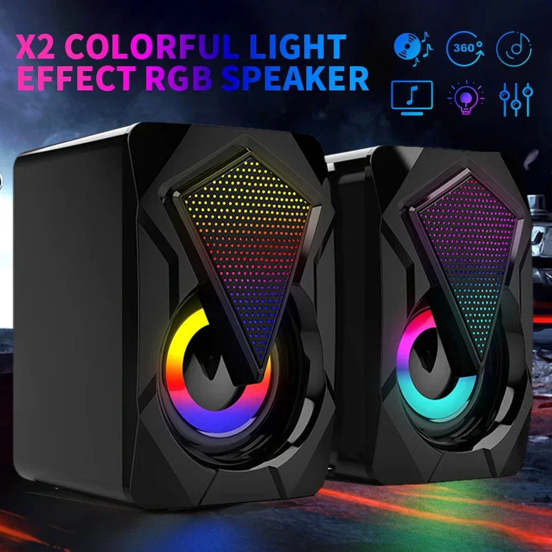 Unique Computer Speakers Colorful LED Lights Stereo Bass Stylish Design