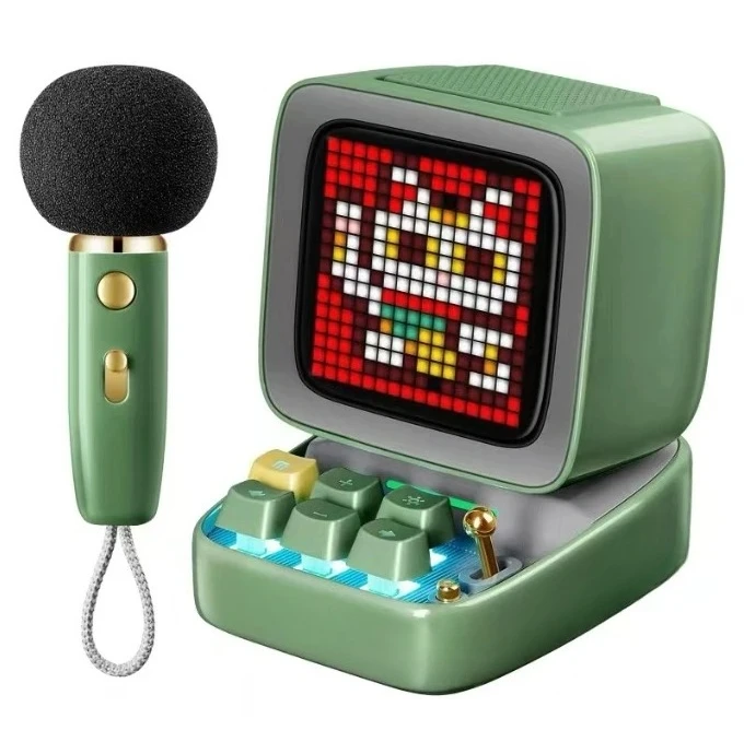 Pixel Art Portable BT Speaker for PC with Wireless Karaoke Microphone BT5.0, Retro Design