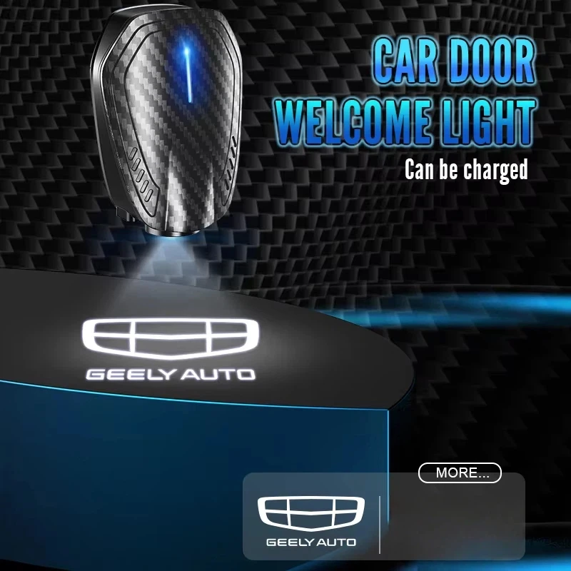 2pcs USB Rechargeable Car Door Welcome Lights HD LED Projector Geely Logo For Emgrand X7 Boyue Atlas Coolray Tugella GX7 GC6