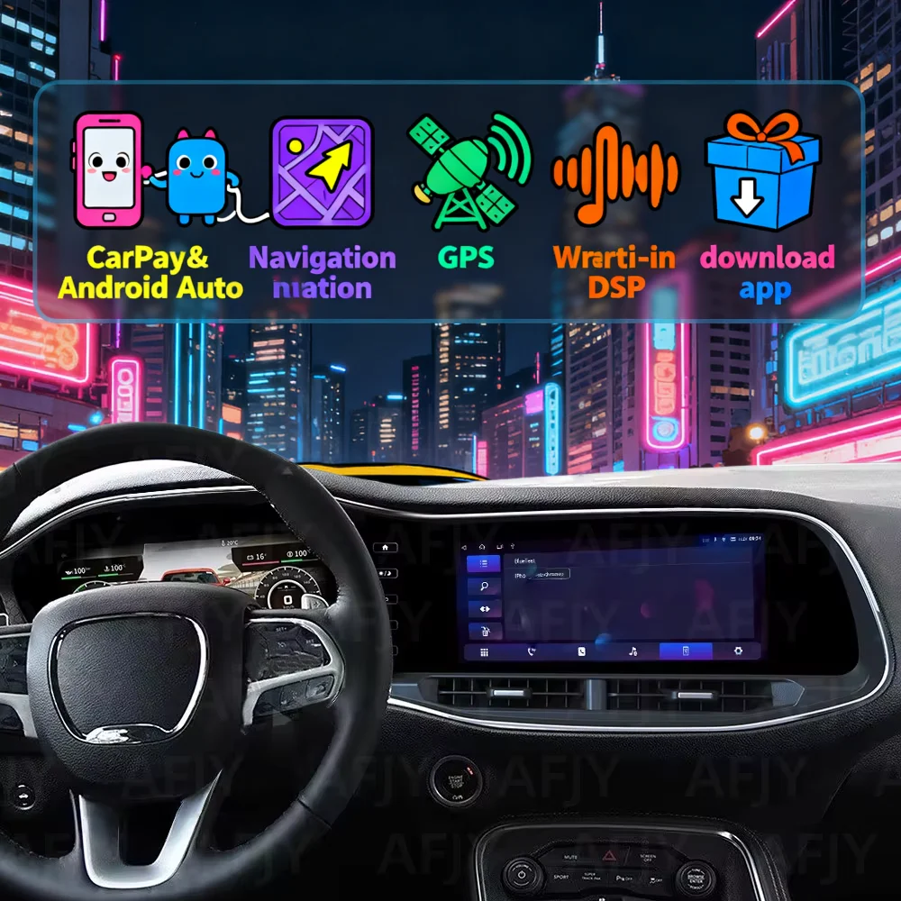 Android Auto HD Digital Cluster Speedometer for Dodge Challenger SRT Hellcat/Charger 2010-2024 Car GPS Radio Player Carplay unit