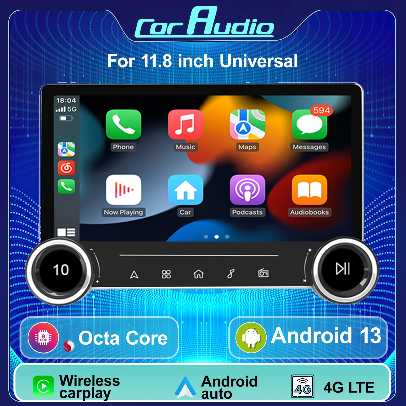 11.8'' Double Knob universal car digital panel for Universal Honda VW Kia Ford With 360IC GPS Navigation with wireless carplay