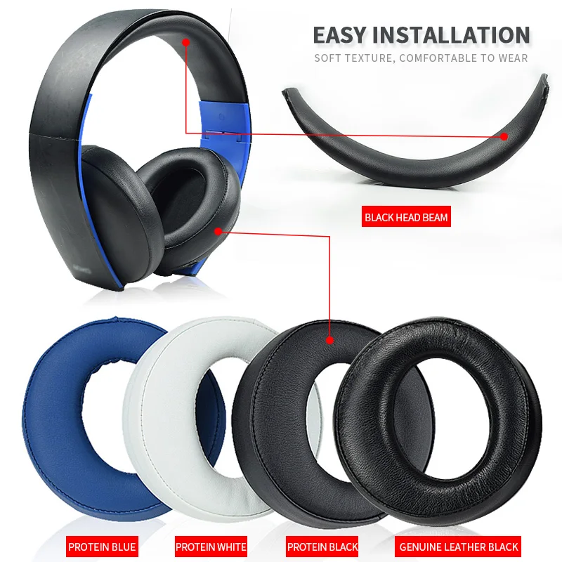 Ear Pads Cushion Headband For SONY PS3 PS4 Gold Wireless Stereo Headset CECHYA-0083(L+R)- Jet Black [Old Model]
