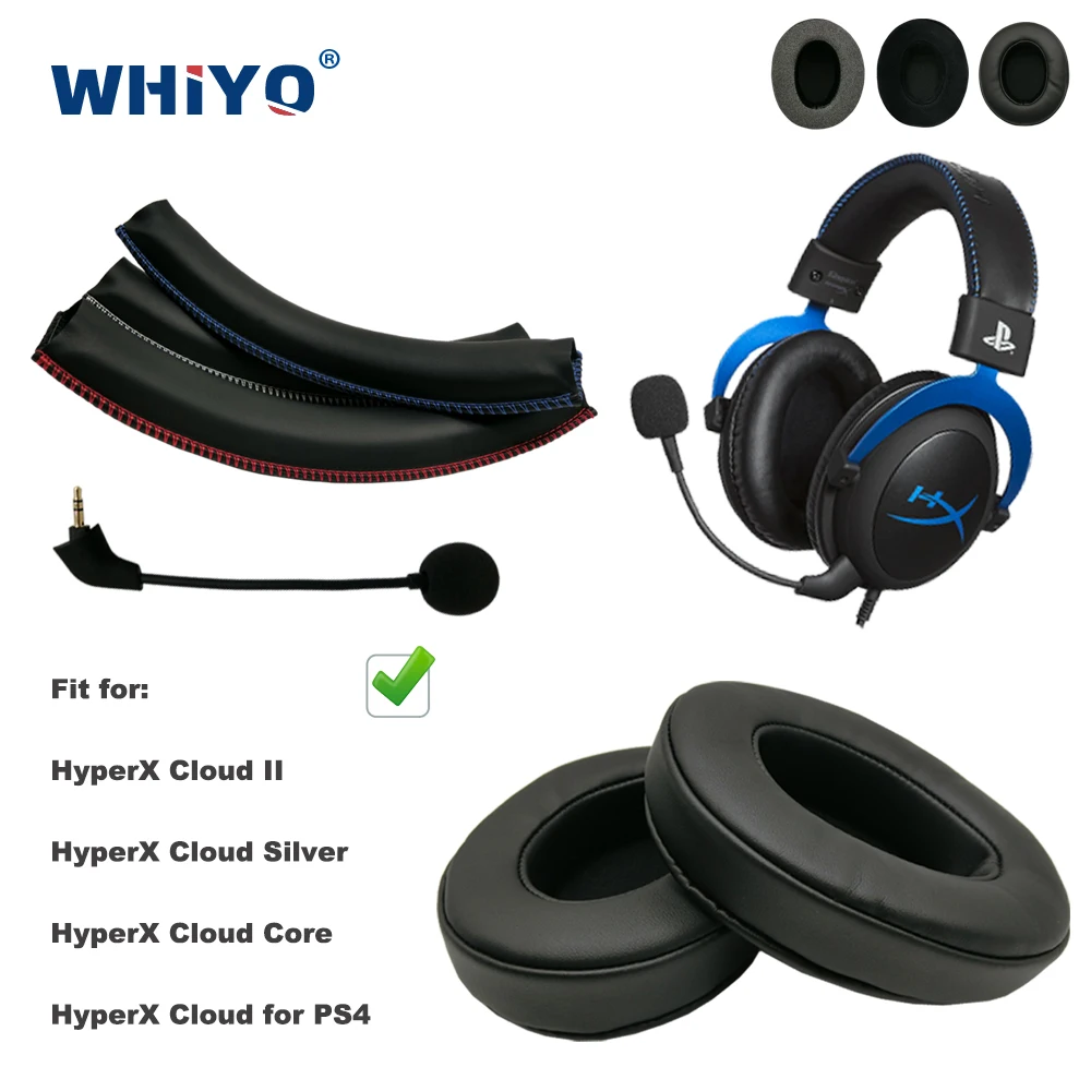 Replacement Parts for HyperX Cloud Silver, Core, II, for PS4 Headset Ear Pads Microphone Bumper Mic Headband Earmuff