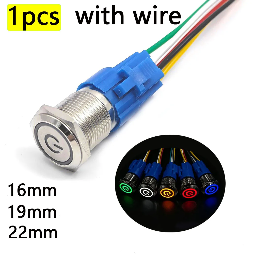 22mm 19mm 16mm PC Power Button Momentary Switch 12v Waterproof For Car Motorcycle LED Light Latching 3V 5V 6V 24V 220V Red Blue