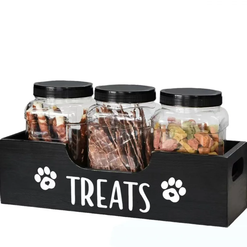 Handheld Solid Wood Pet Snack Storage Box Dog Food Treat Container Desktop Organizer Home Countertop Pet Feeding Accessory