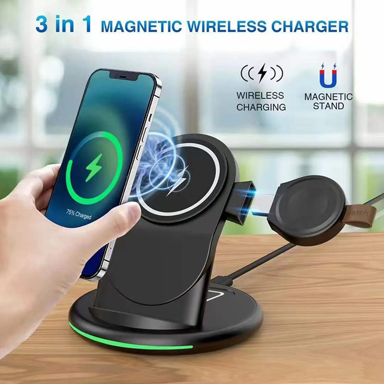 3 in 1 Magnetic Wireless Charger 15W Stand Fast Wireless Charging  for Samsung Xiaomi  Huawei IPhone Apple watch