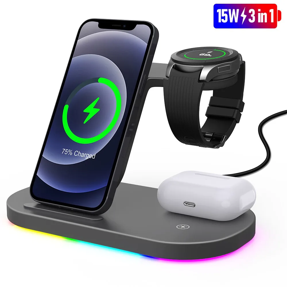 Qi Wireless Fast Charger For Samsung User Charging Dock Station For Galaxy Watch For iPhone 15 14 Huawei For Galaxy Buds Airpods