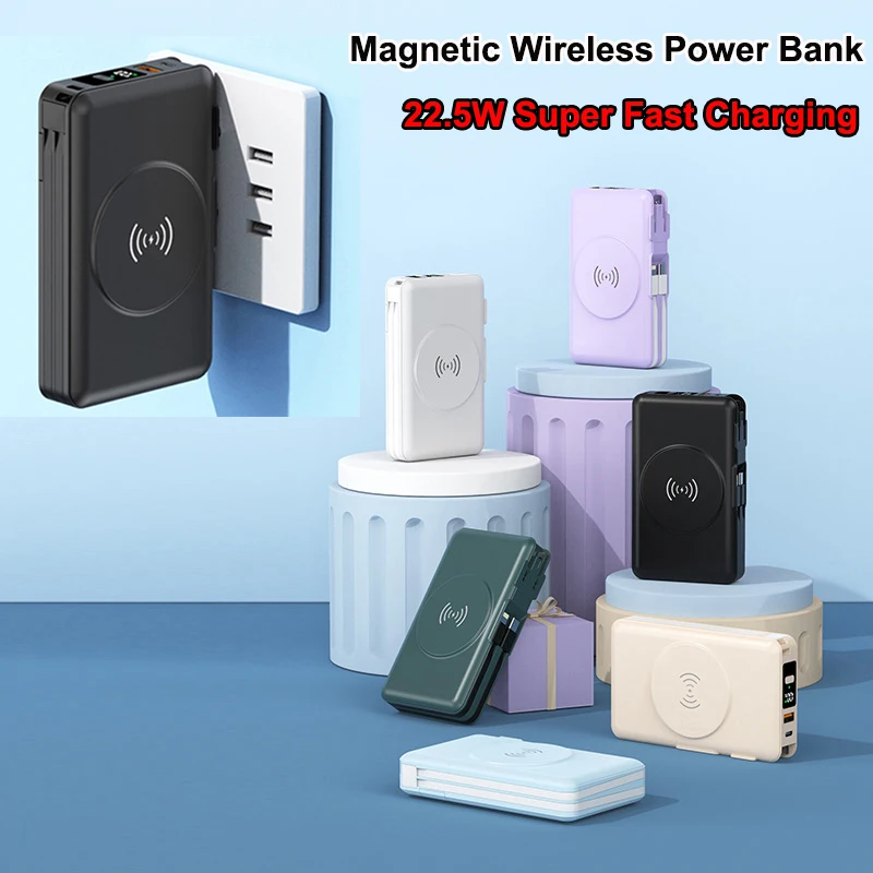 20000mAh Magnetic Wireless Power Bank 22.5W Fast Charging AC Wall Plug Charger for Magsafe Powerbank for iPhone 17 16 15 14 Pro