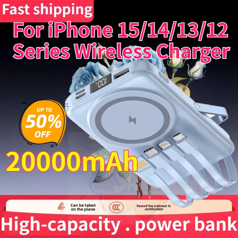 20000mAh 22.5W Magnetic Power Bank for iPhone 15/14/13/12 Series Wireless Charger Fast Charging Portable External Battery Pack