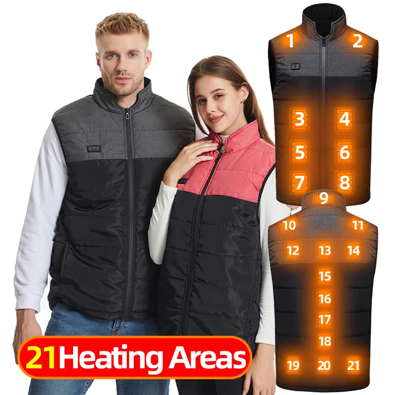 21 Areas Heated Vest Men Motorcycle Usb Electric Heating Vest Women Winter Rechargeable Heated Jacket Outdoor Heated Clothes