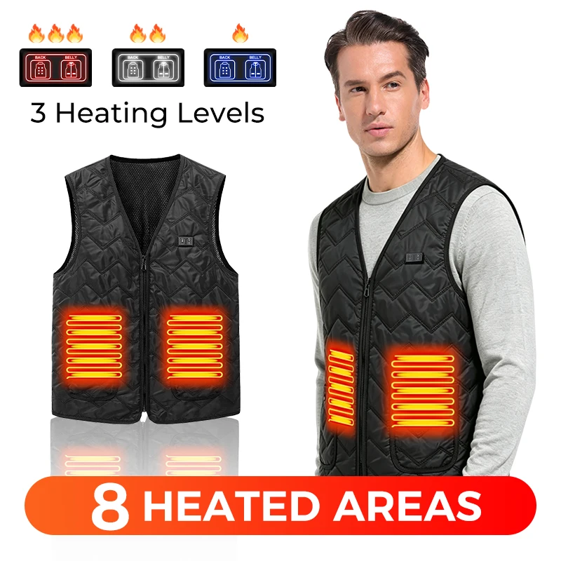 8 Heating Areas Smart Heated Winter Vest USB Rechargeable Quick Heat Windproof Sleeveless Jacket For Ski Fishing Hiking Unisex