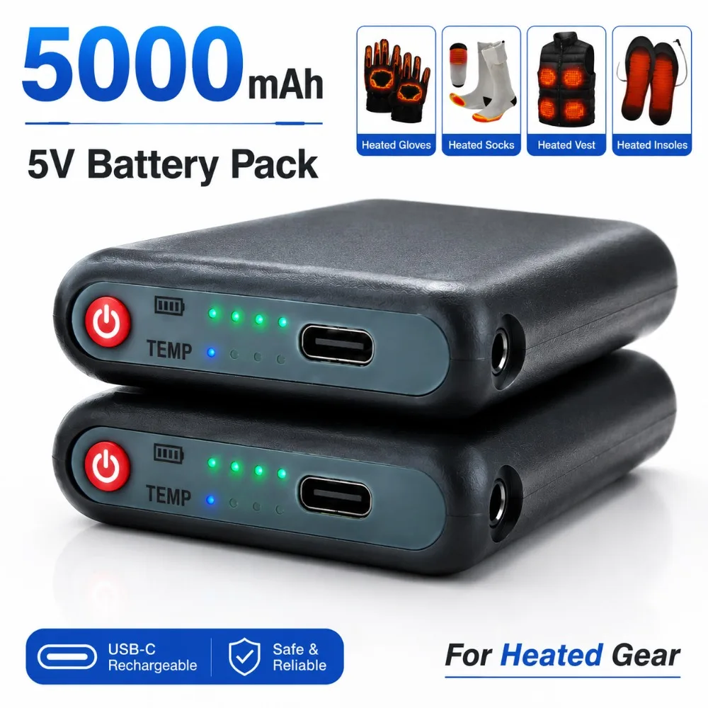 5000mAh 5V Heated Clothing Battery Pack Rechargeable Battery for Heated Gloves Heated Socks Heated Vest Heated Jacket Power Bank