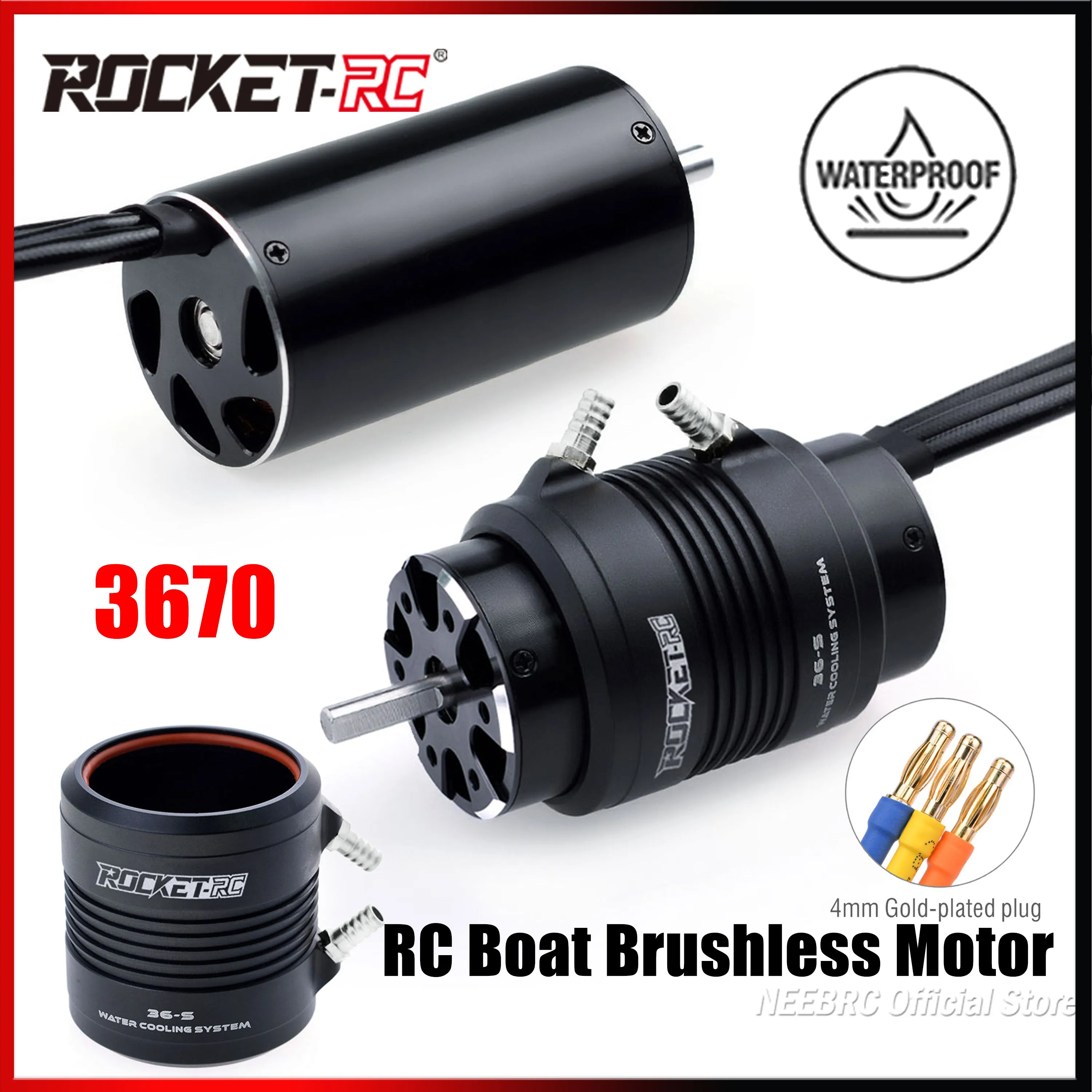 Rocket-RC 3670 Waterproof Sensorless Brushless Motor 1850KV 2280KV Water Cooling Jacket for 800-1000mm RC Boat Feilun ESC Part