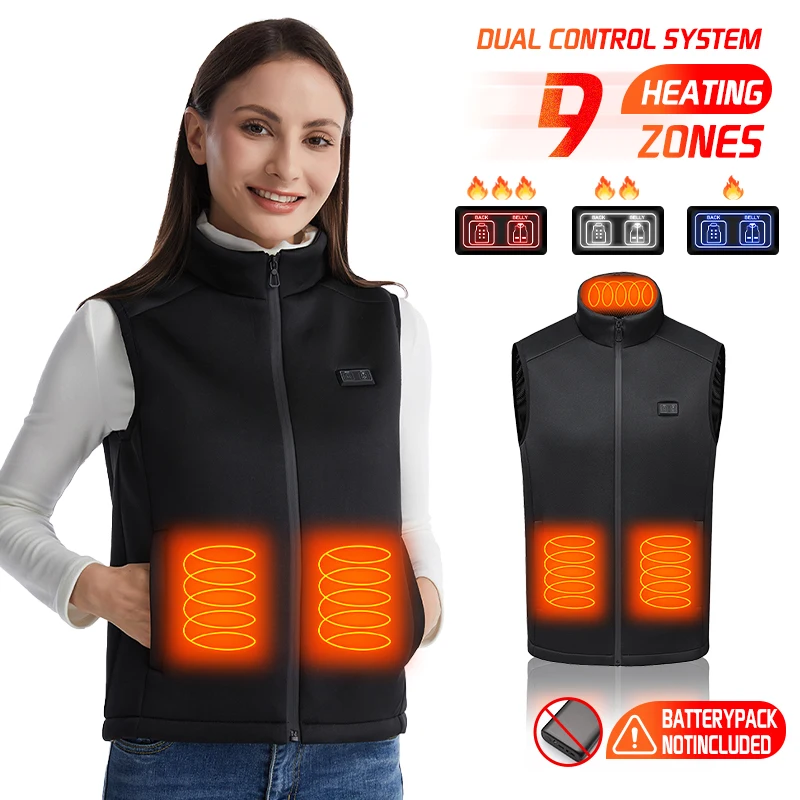 9 Zone Thermal Vest USB Rechargeable Dual Temp Control Sleeveless Jacket For Winter Cold Outdoor Working Unisex Machine Washable