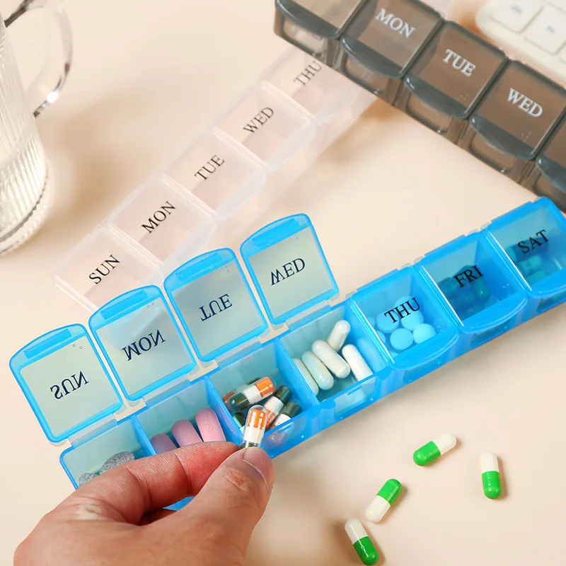 Weekly 7-Day Pill Organizer Portable Travel Pill Case Independent Lattice Medicine Storage Box for Tablets Vitamin