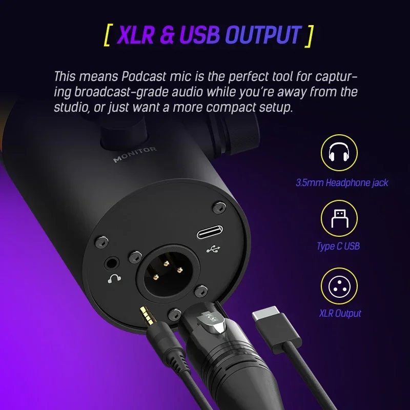 Professional OEM XLR USB Dynamic Microphone With RGB Light For Podcast Recording PC Computer Gaming Streaming Mic