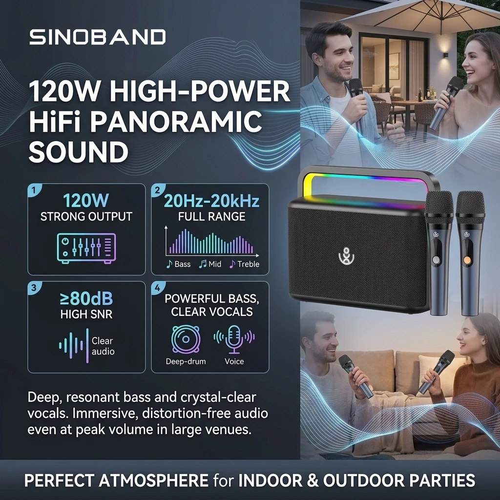 Sinoband Nuts 120W IPX6 Waterproof Wireless Speakers RGB Lighting BT 5.3 11.1V4000mAh Battery For Home Theater Party Computer