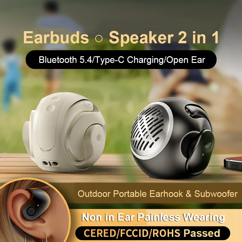 OWS Ear Hook Headphones Speaker 2-in-1 Bluetooth 5.4 Touch Control Waterproof Earphones For Outdoor Travel Home Party Sports Use