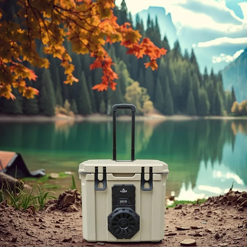 Reusable Plastic Waterproof Insulated Cooler Box with Speaker for Camping Travel Beach Fishing Outdoor