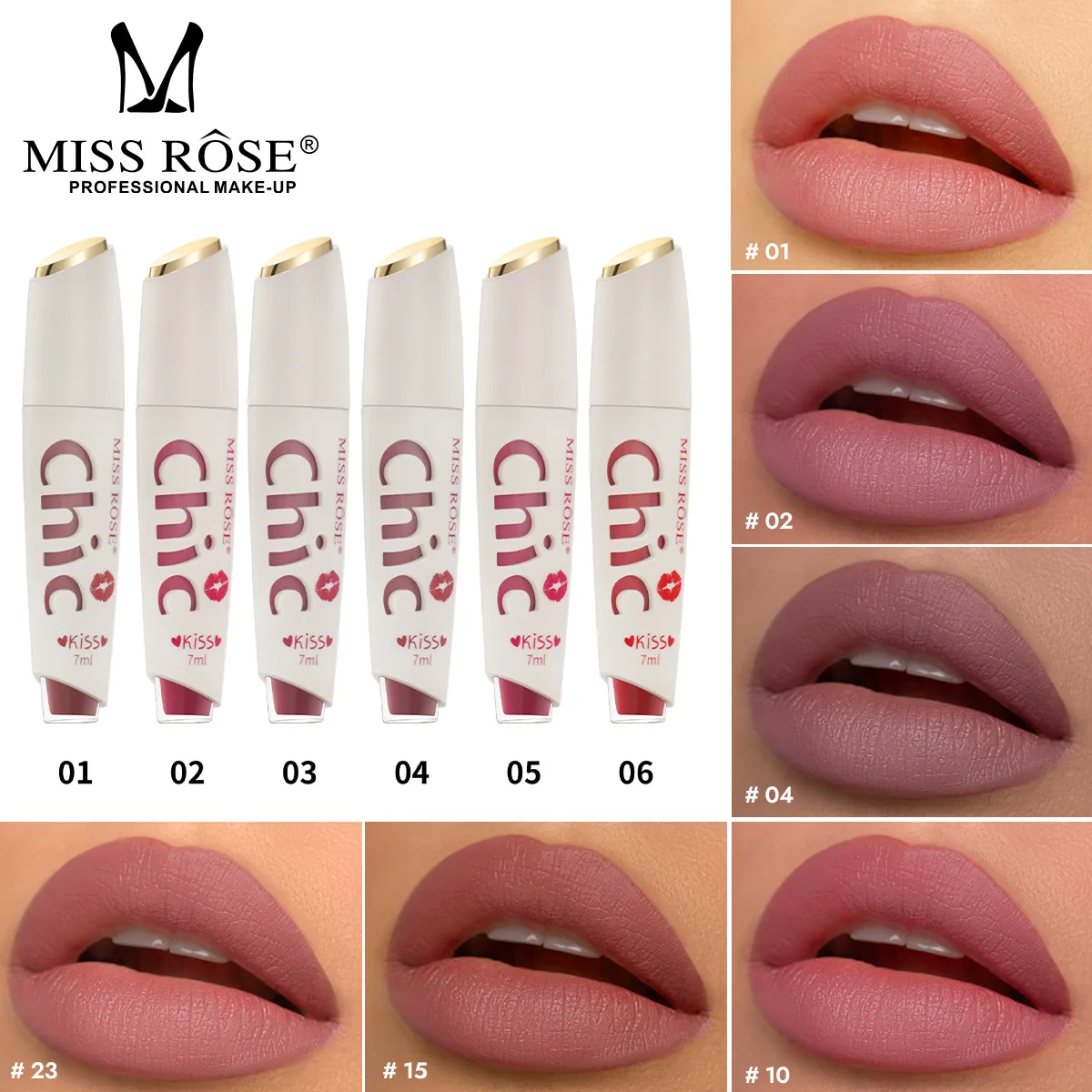 MISS ROSE 24 Colors Lip Gloss Set Moisturizing Long-Lasting Non-Stick Liquid Lipstick Daily Lip Makeup Lip Tint